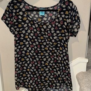 Semi-sheer floral short sleeved blouse